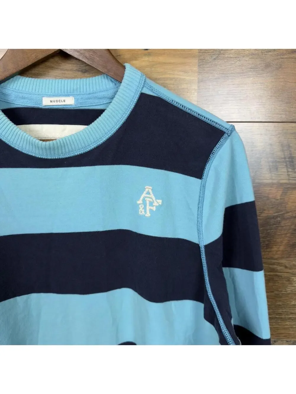 Vintage Abercrombie & Fitch Muscle Striped Crewneck Sweater XL Blue Navy Y2K